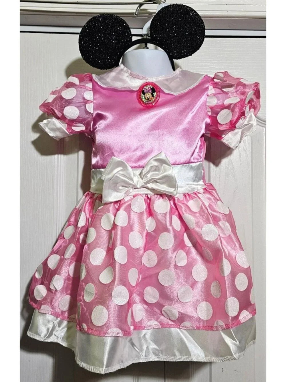 Minnie Mouse Pink Polka Dot Toddler Costume Girls 2T Halloween Dress Ears Cute